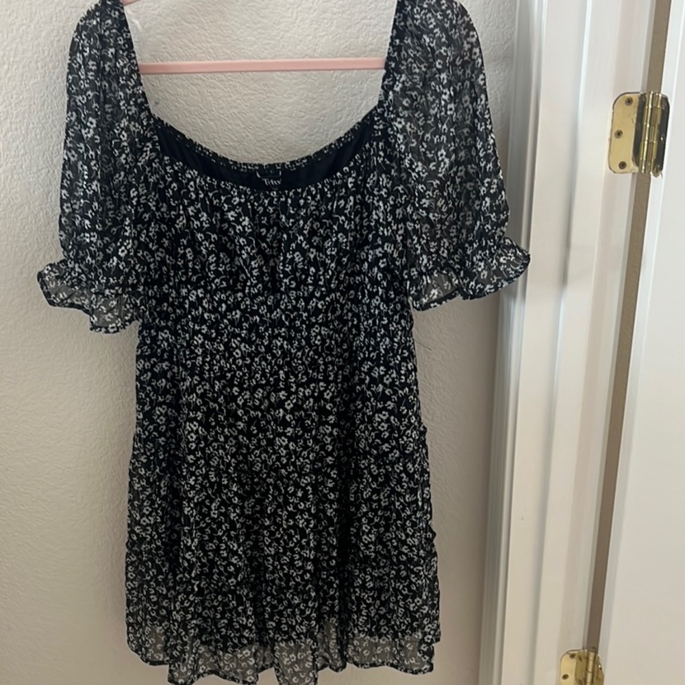 Trixxi Black Dress with White Floral Design